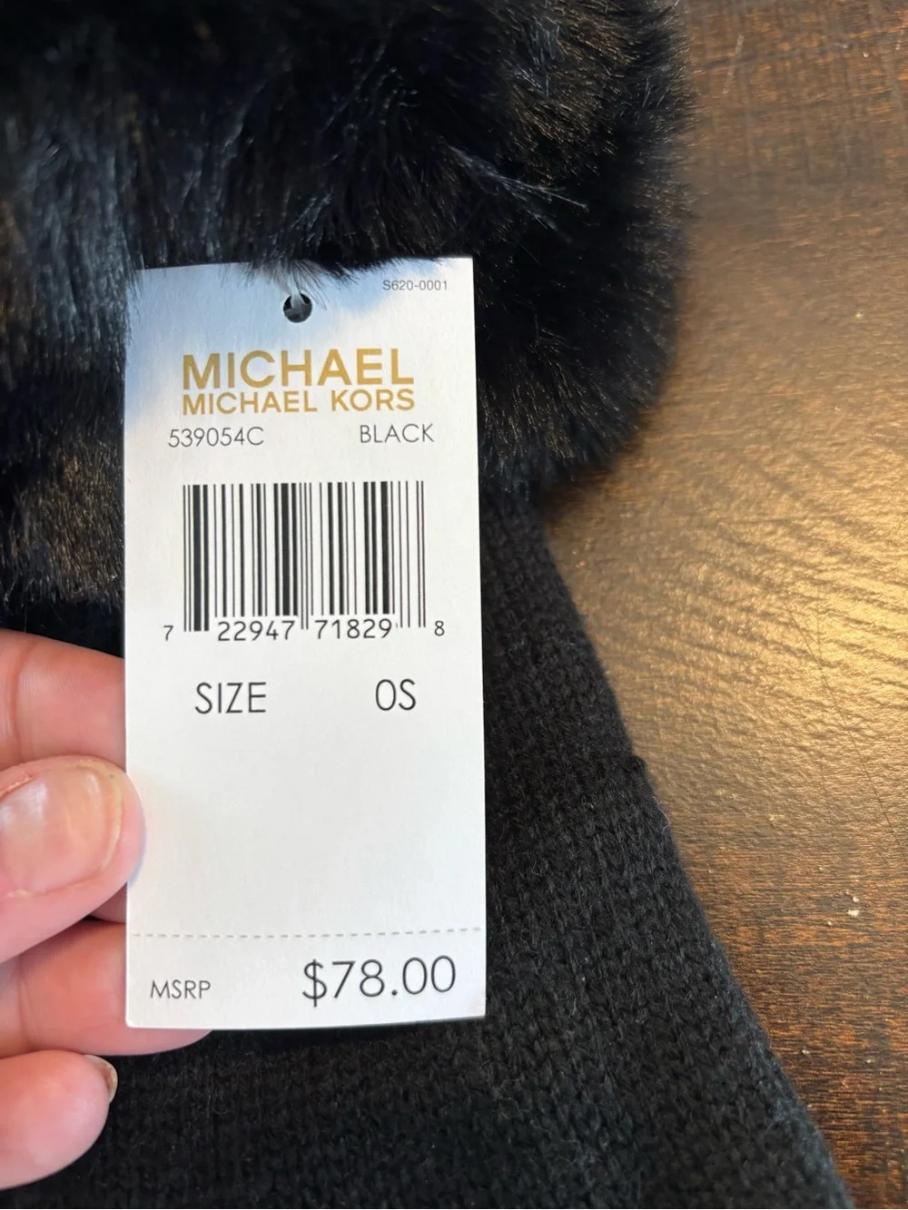 Women’s Michael Kors Black Knit Gloves with Faux Fur Trim
